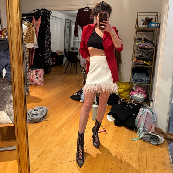 Ivory Ostrich Feather Hem Mini Skirt - Picture 3 of 11